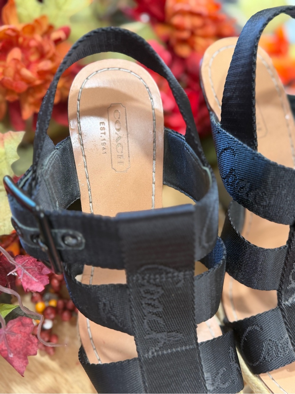 Coach Black Strappy Slingback Sandals with Buckle